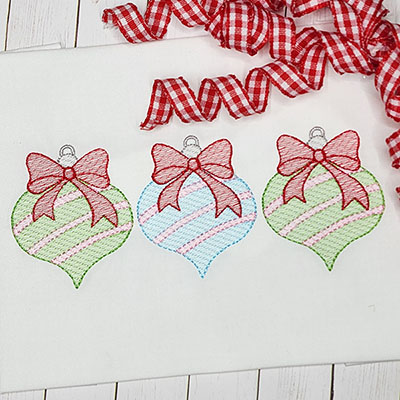 christmas ornament trio machine embroidery design